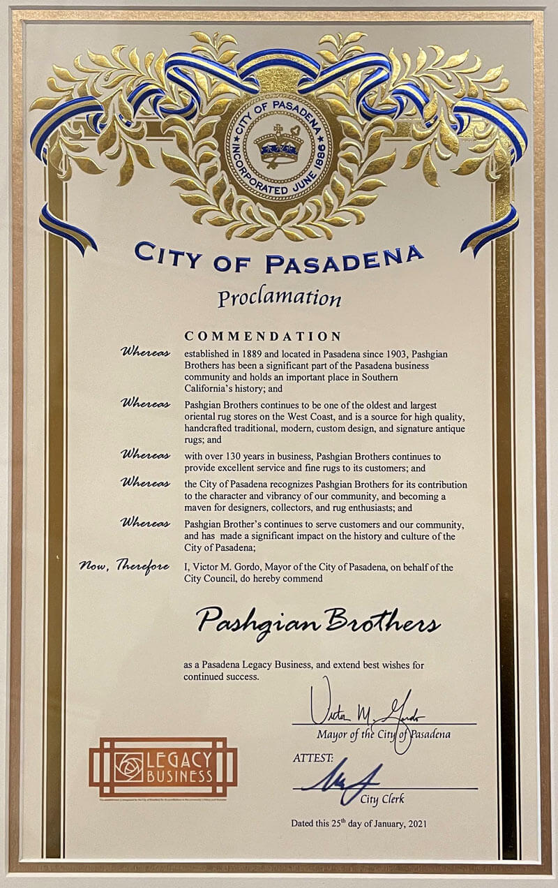 Pashgian Brothers Proclamation by City of Pasadena